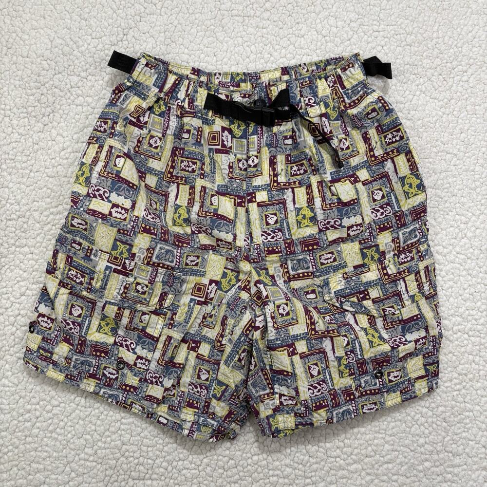 Vintage 90s REI Baggies Shorts Swim Trunks Men S Geometric Print Cargo Belt 6.5”